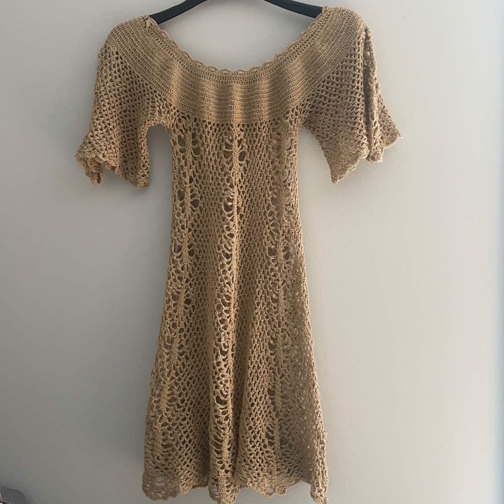 Beige crochet boat neck dress or coverup